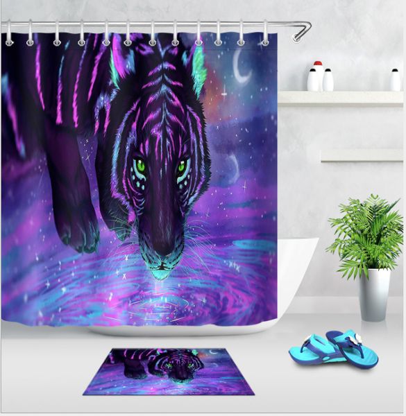 

colorful leopard tiger dog chameleon bathroom shower curtain for home bath accessory waterproof curtains mat set