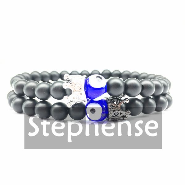 CZ0022 Herren-Kronen-Charm-Zirkon-Perlenarmband, natürliches, mattschwarzes Onyx-Armband, neues Design, Energie-Armband im Bohemia-Stil