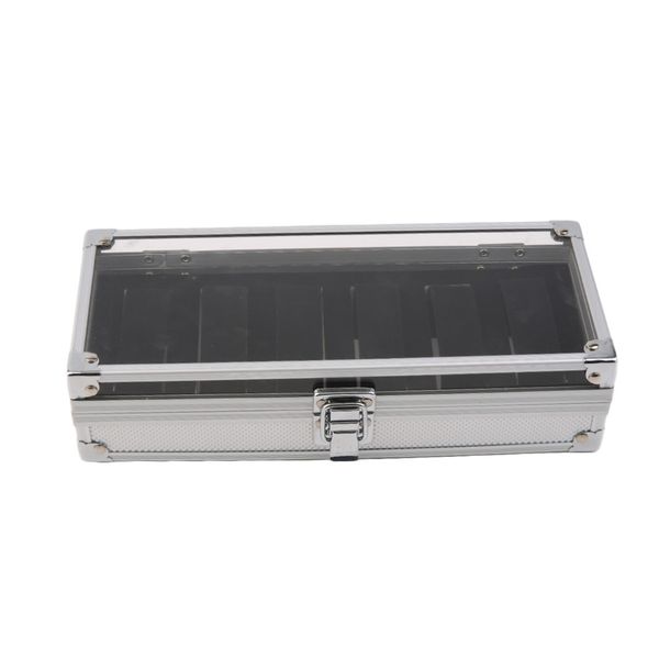 

new arrival 6 grid insert slots jewelry organizer holder watches display storage box case aluminium watch box jewelry decoration, Black;blue