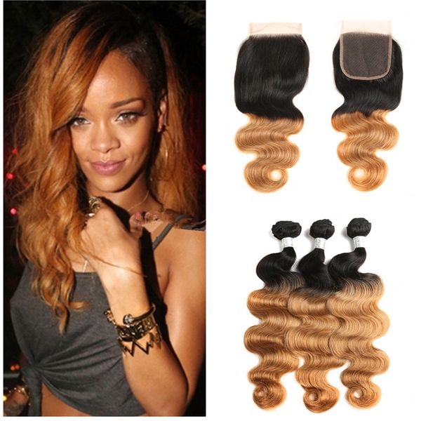 2019 Two Tone 1b 27 Honey Blonde Human Hair Weaves With