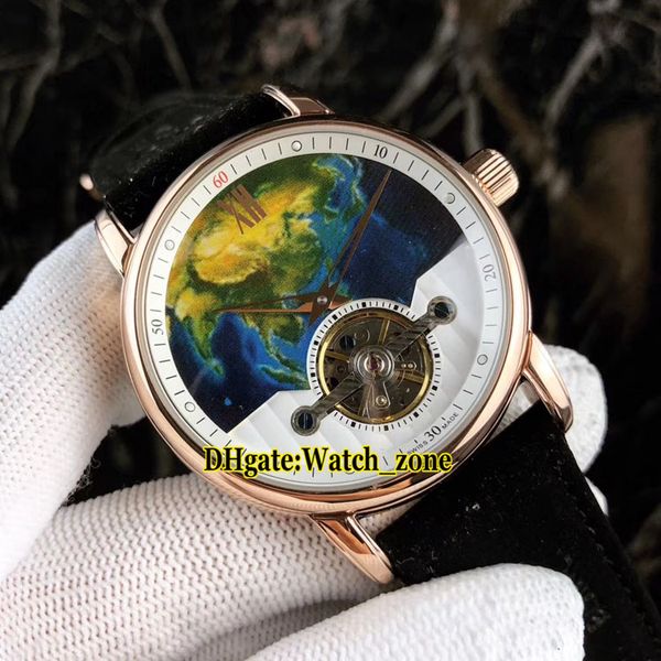 

limited edition 4810 series 115124 115125 hand drawn color dial automatic tourbillon mens watch rose gold case leather strap watches, Slivery;brown