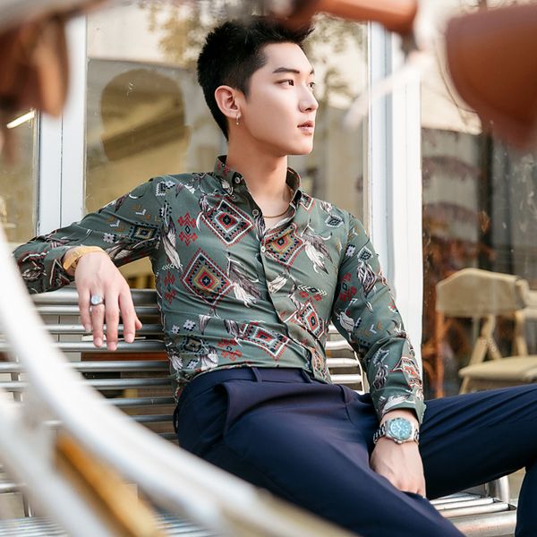 

lingge printed men dress shirt mens silk cotton formal shirt long sleeve solid male slim fit chemise homme, White;black