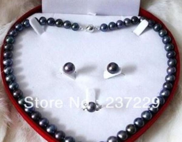 Preço de atacado FRETE GRÁTIS ^^^^ Conjunto de Moda Black Freshwater Pearl Necklace Brinco Anel