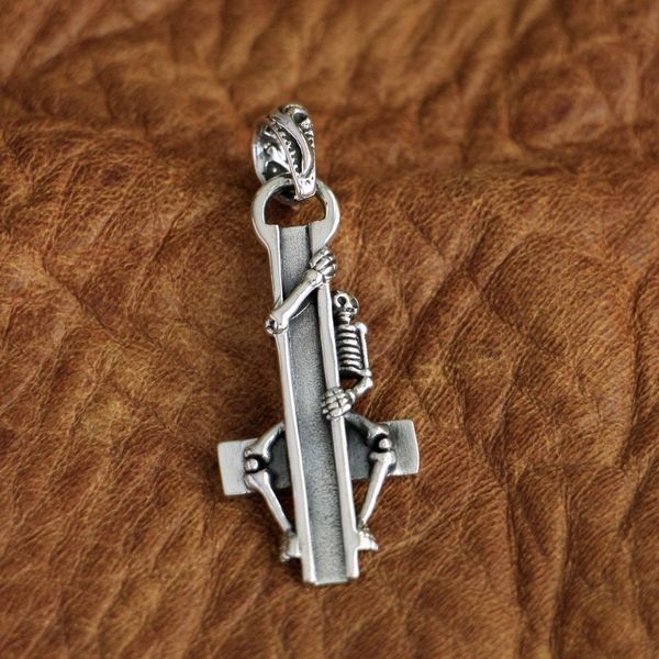 

linsion 925 sterling silver hidden skull cross charms pendant ta95 jp