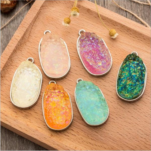 

1pcs titanium rainbow opal white raw mineral crystal quartz druzy pendant for jewelry making necklace drusy geode druzy pendant, Black