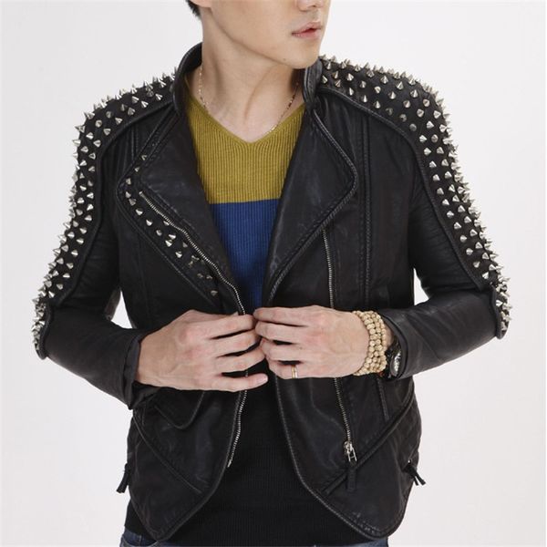 Motorrad Männer Schwarz Stud Biker Jacke Lederjacke 68 Punk Mit Nieten Pu Von Amazingweilai111 Big Size Plus Für Slim Fit Mantel Großhandel wkX8nP0O