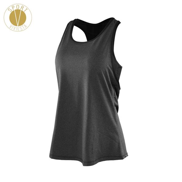 

2-in-1 yoga training sports tank - women's active gym athletic workout soft good quality padded built-in bra vest sleeveless top, Black;blue
