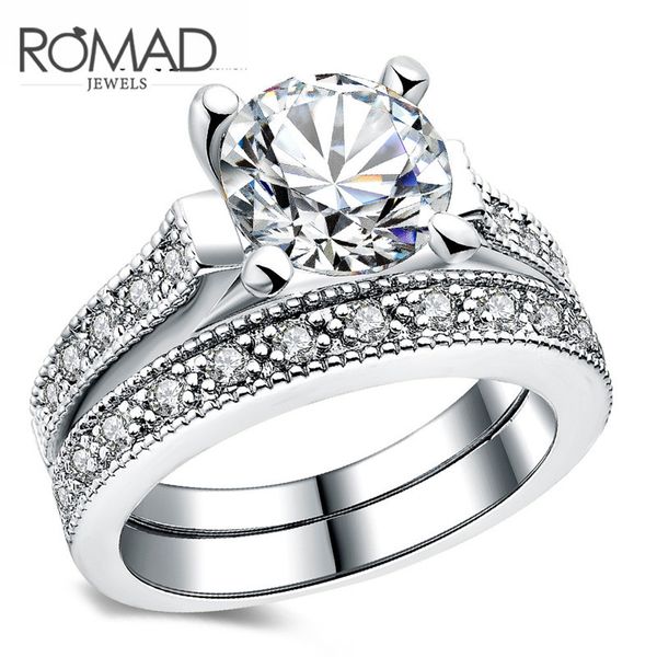 

romad fashion double row zircon ring jewelry women wedding rings cz gold filled luxurious engagement ring jewelry wholesale z3, Golden;silver