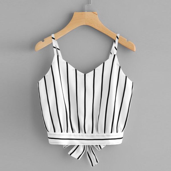 

2018 striped tank fashion brand sling bow tie self tie v neck crop, White