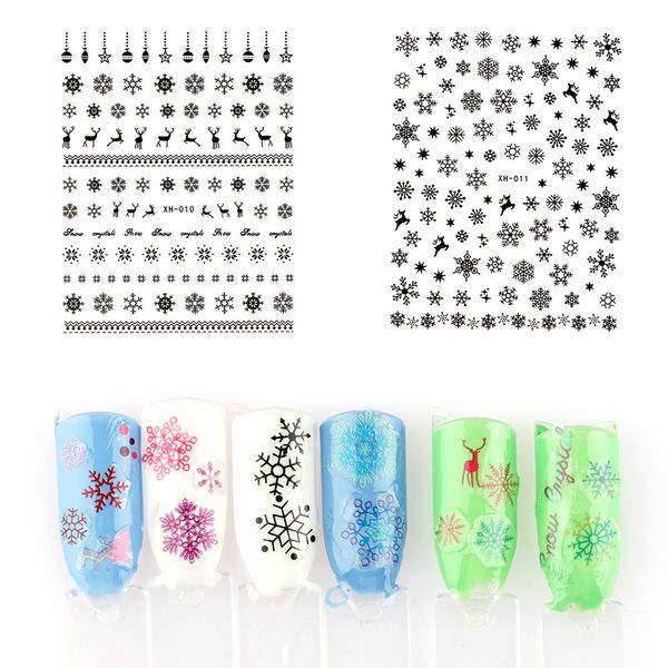 

11 designs white snowflake christmas water transfer nail stickers decals winter nail art decor beauty manicure tools, Black