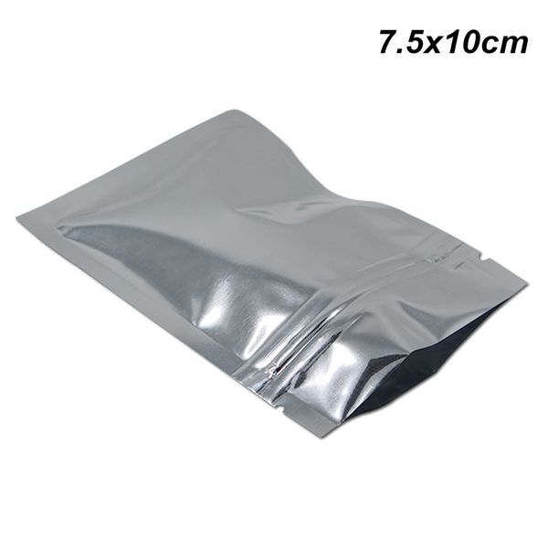 

100 шт. лот 7.5x10cm серебряный замок застежка-молнии майлар сумки reclosable фольги мешки упаковки для закусочных орехов алюминиевой фольги
