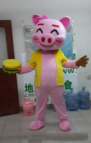 

2018 lovely chef pig cartoon doll mascot costume ing, Red;yellow