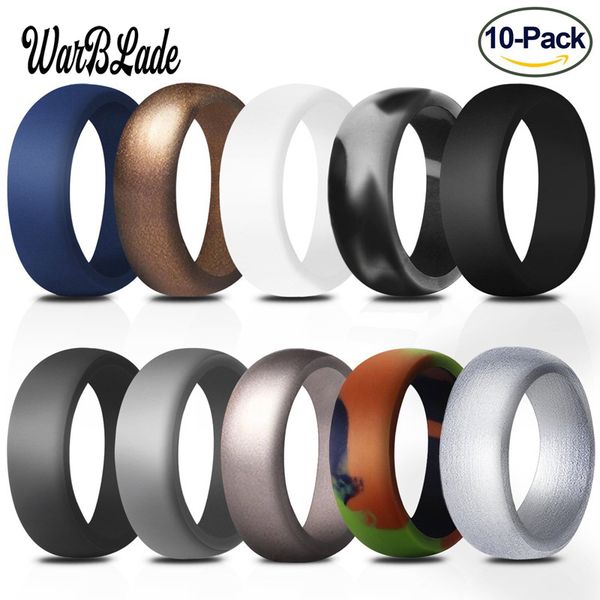 

10pcs grade fda silicone rings for men 8.7mm hypoallergenic flexible sports antibacterial finger rings rubber wedding ring, Golden;silver