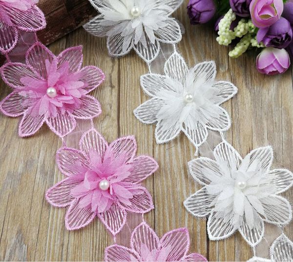 Acheter 15 Mètres Perle Perlé 3d Lotus Fleur Chiffion Dentelle Tissu Garniture Ruban Pour Vêtements à Coudre Diy Poupée Cap Cheveux Clip De 2713 Du