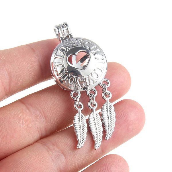 

2pcs angel wings unicorn music dream catcher pearl cage pendant essential oil diffuser oyster locket necklace diy jewelry, Black