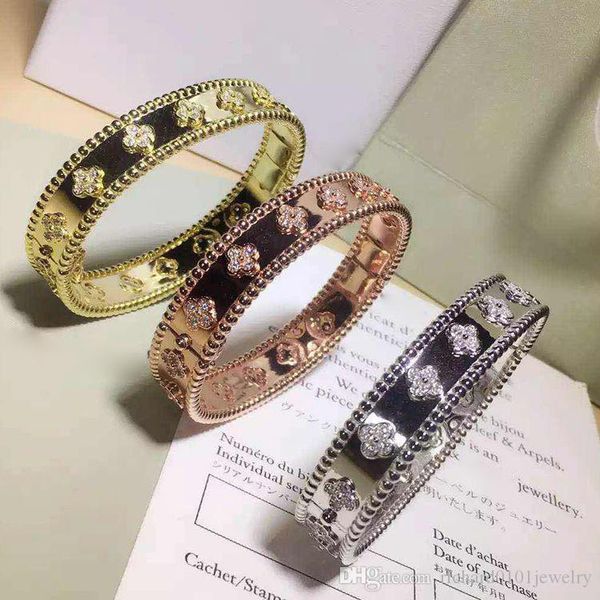 

High end kaleidox diamond bangle bra ilver ro e gold four leaf flower with diamond bracelet for women fa hion jewelry brand named
