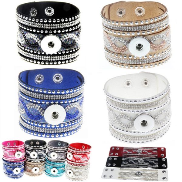 

7 colors 2020 diy snap button leather bracelet punk style multilayer wrap bracelet fit 18/20mm snap rivet bracelets & bangles, Golden;silver