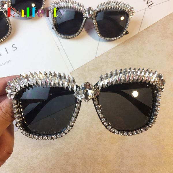 

ralferty womens crystal sunglasses handmade rhinestone sun glasses uv400 black eyewear accessories black g022, White;black