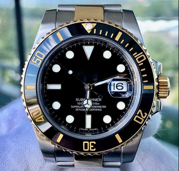 

watch ceramic bezel 116613 40mm stainless steel & yellow gold sapphire crystal automatic movement mens man wristw, Slivery;brown