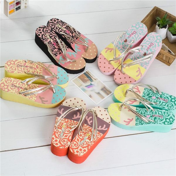 

high-heeled slim with deer fashion wedges flip-flops herringbone home sandals and slippers, Black;grey