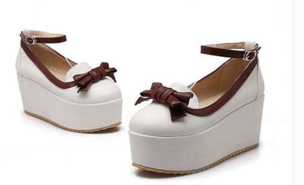 

send bowknot women shoes spring 2016 new style korean round head slope heel, Black