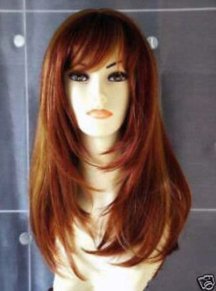 

new fashion long copper red mix blonde women wig, Black