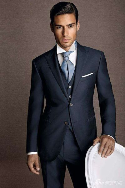 

navy blue and fine peak lapel wedding groom tuxedos men suits wedding/prom/dinner man blazer(jacket+tie+vest+pants, Black;gray
