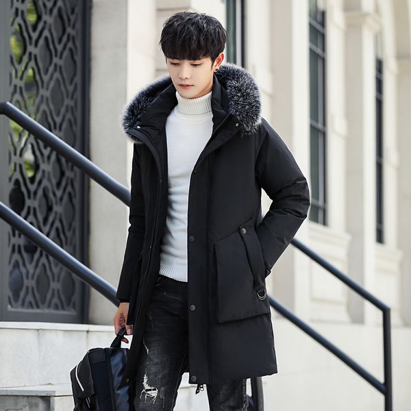 

2018 new men's casual down jackets with fur hat mens white duck down coats men jackets winter overcoats male outwear masculino, Black