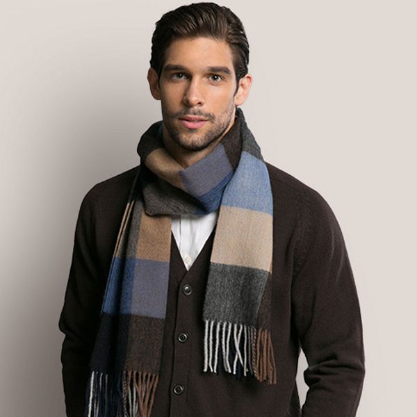 

2017 new scarf winter warm men scarf wool cashmere plaid patchwork tassels wraps scarves husband men for gift, Blue;gray