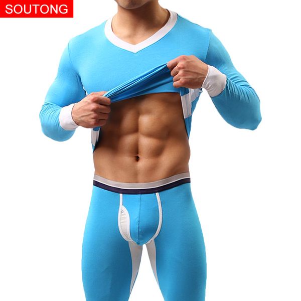 

winter men's warm thermal underwear sets men gay long johns modal comfortable v neck male pajamas for mens design suits, Black;brown