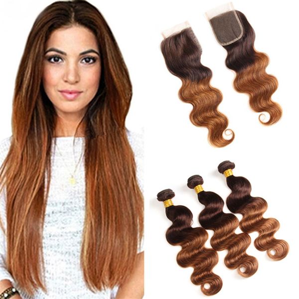2019 Medium Brown Roots Blonde Ombre Hair Weave 3 Bundles With