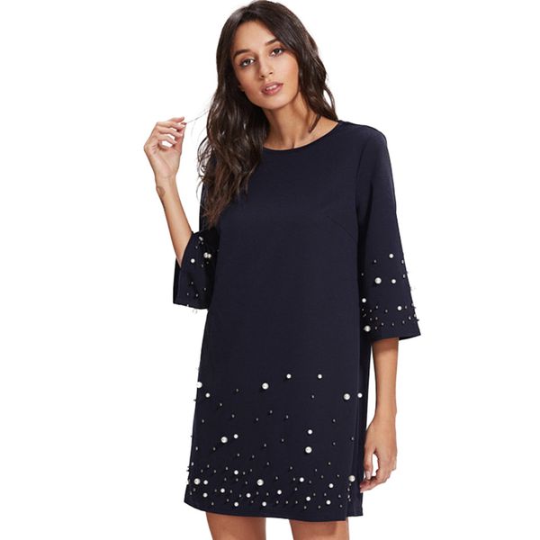 

sanhuaz 2018 summer women's dresses casual beach party o-neck short sleeve straight loose women mini dress, Black;gray