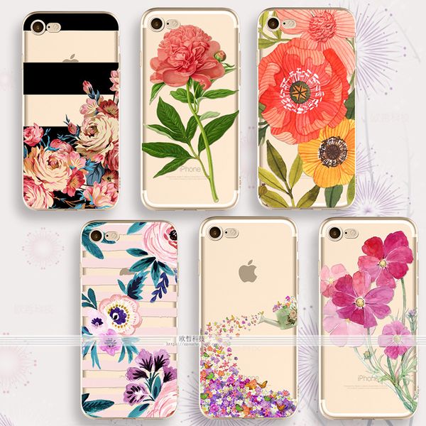 

e344 flowers pattern personalized creative case painting mobile phone protective cover tpu soft case cover wholesales for iphone