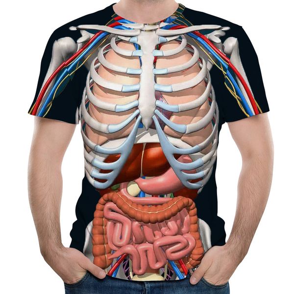 

2018 summer new fashion male skeleton internal organs 3d printed round neck short-sleeved t-shirt anime funny men t shirt, White;black