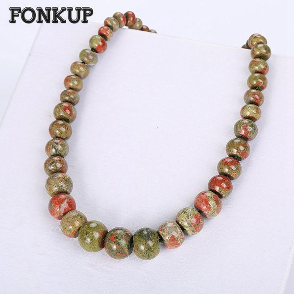 

fonkup unakite necklace natural stone pendant trendy men jewelry women engagement ornaments round beadwork rolo chain couple bag, Silver