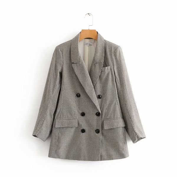 

2018 women vintage long sleeve bouble breasted plaid office lady wear jacket suit brand casual slim outwear coat ct097, Black;brown