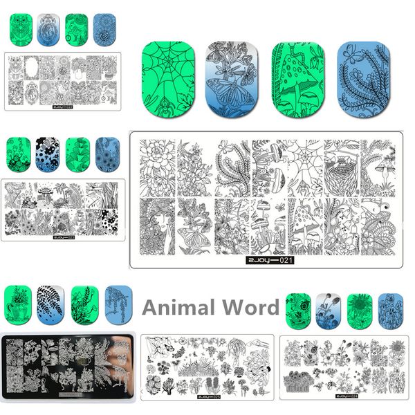 

animal words plants nail stamping plate nail art stamping image plate zjoy cute design stamp template 10 patterns, White