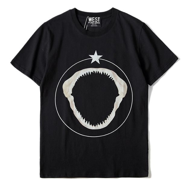 

Горячее надувательство 2018 новый модный бренд мужчины с коротким рукавом повседневная футболка мужчины пентаграмма акула зуб шаблон печати мода футболка человек повседневная футболка
