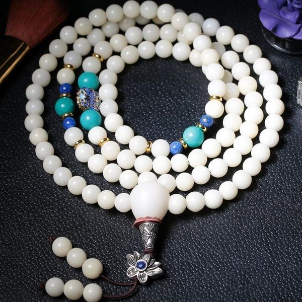 

8/10mm natural white bodhi seed beads tibetan buddhist mala 108 prayer beads bracelet women men yoga meditation jewelry j2375, Black