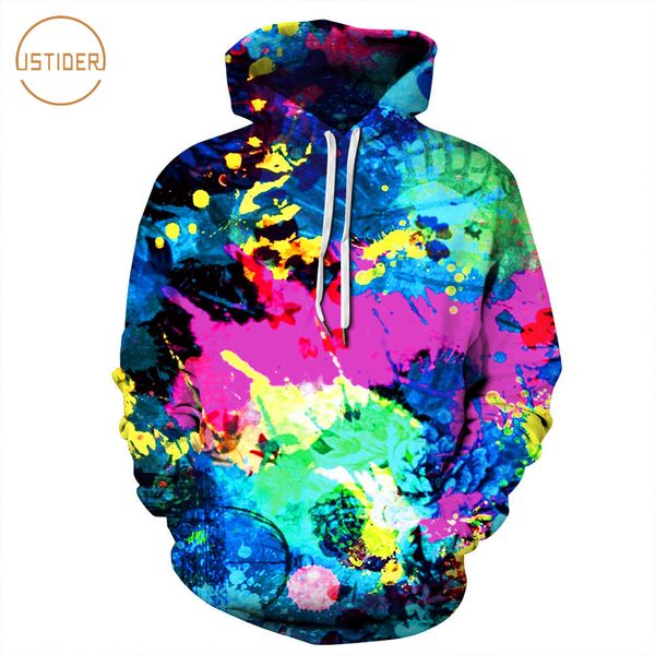 

istider 3d hoodies tie-dye colorful splashed paint printed fashion hoody long sleeve pullover sweatshirts men/women, Black