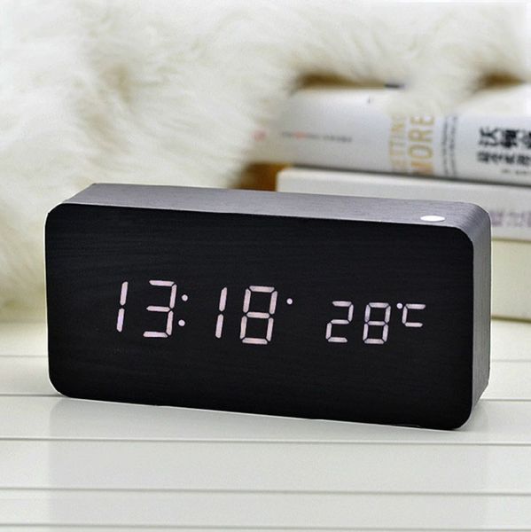 2019 New Creative Led Wood Color Alarm Clock Home Electronic Mute Digital Snooze Sleeping Desk Table Clocks Usb 5v Battery Operated Decoration From