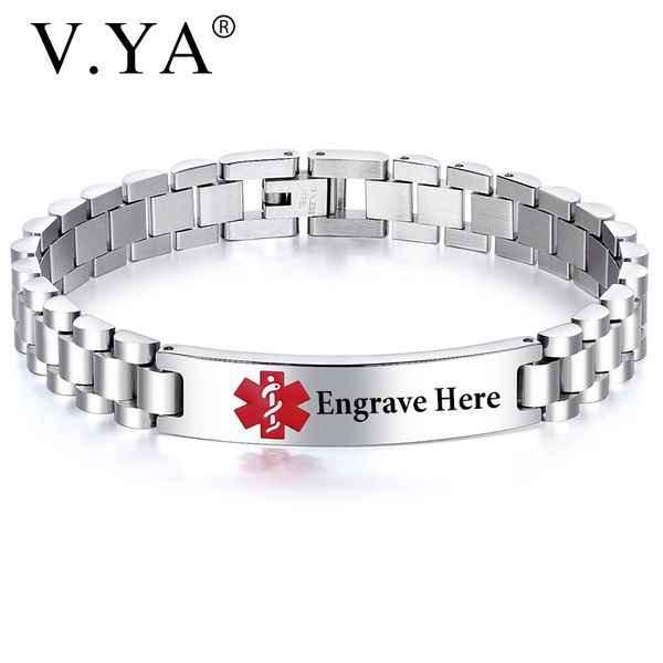 

v.ya new simple customized stainless steel bracelet for men engraved silver adjustable 210 mm bangle for male special gift drop, Golden;silver