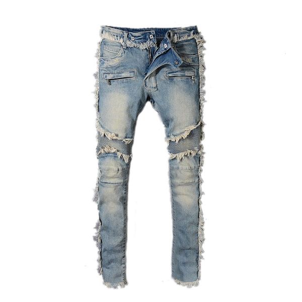 

Balmain new fa hion jean men imple ummer motorcycle biker lightweight jean ca ual olid cla ic traight women men jean, Blue