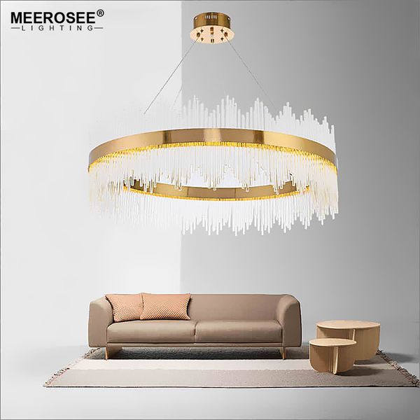 

new arrival led pendant light crystal rods hanging lamp for dinning room gold circle suspension lamparas lustres