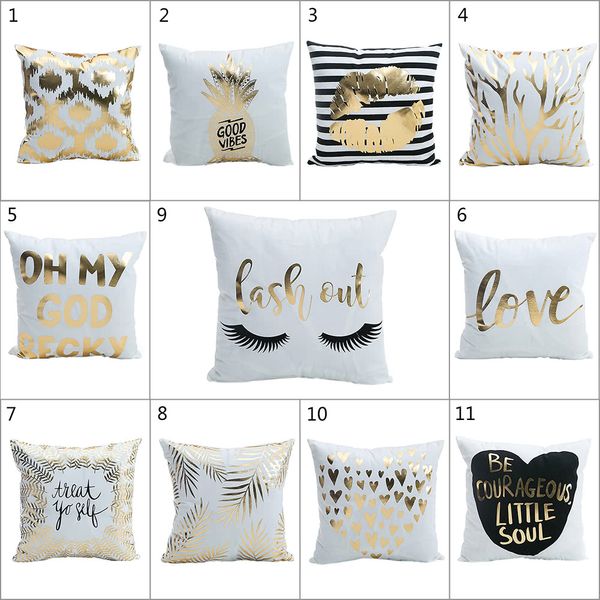 

Gold Bronzing Pillow Cases Bling Sequin Pillowcase Luxury Geometric Pineapple Eyelash Cotton Pillow Case White Bedroom Home Office Decor