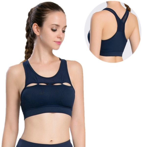 

hollow out high impact push up sports bra mesh back workout yoga bra gym fitness running brassiere women sport, White;black