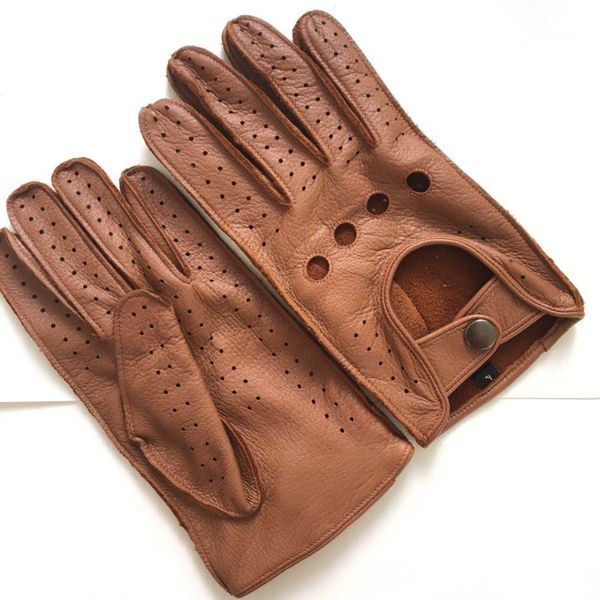 Free shipping Men's Fall and Winter Genuine Leather Gloves New Fashion  Brown Warm Driving Unlined Gloves Goatskin Mittens