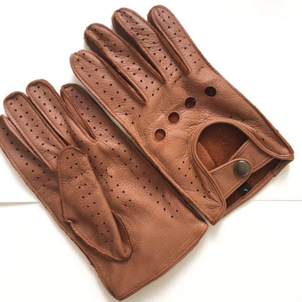 

men' fall and winter genuine leather gloves new fashion brand brown warm driving unlined gloves goatskin mittens, Blue;gray
