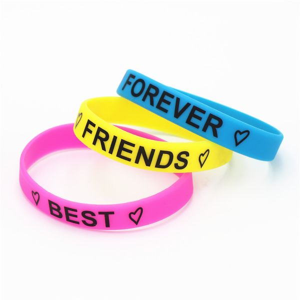 

3pcs fashion motivational friends forever silicone wristband friendship silicone bracelet&bangles gifts sh159, Golden;silver