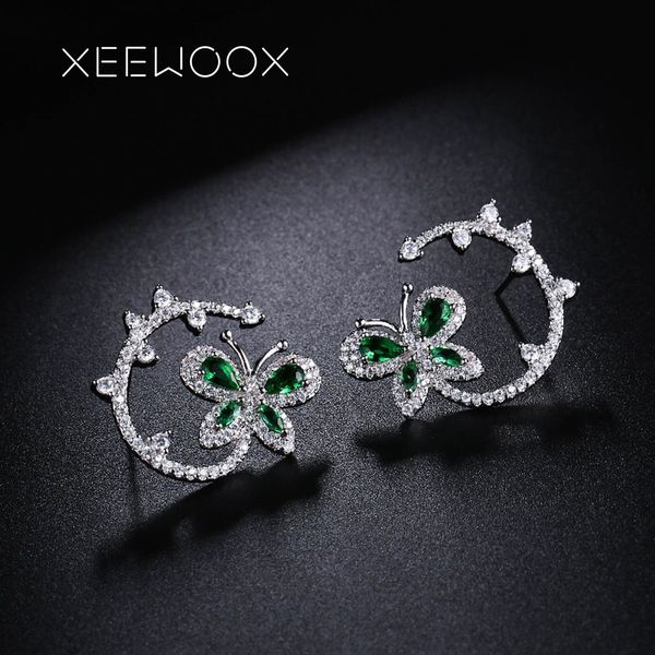 

fine green butterfly plant zircon crystal drop earring woman statement drop earring xeewoox party anniversary gift trendy, Golden;silver